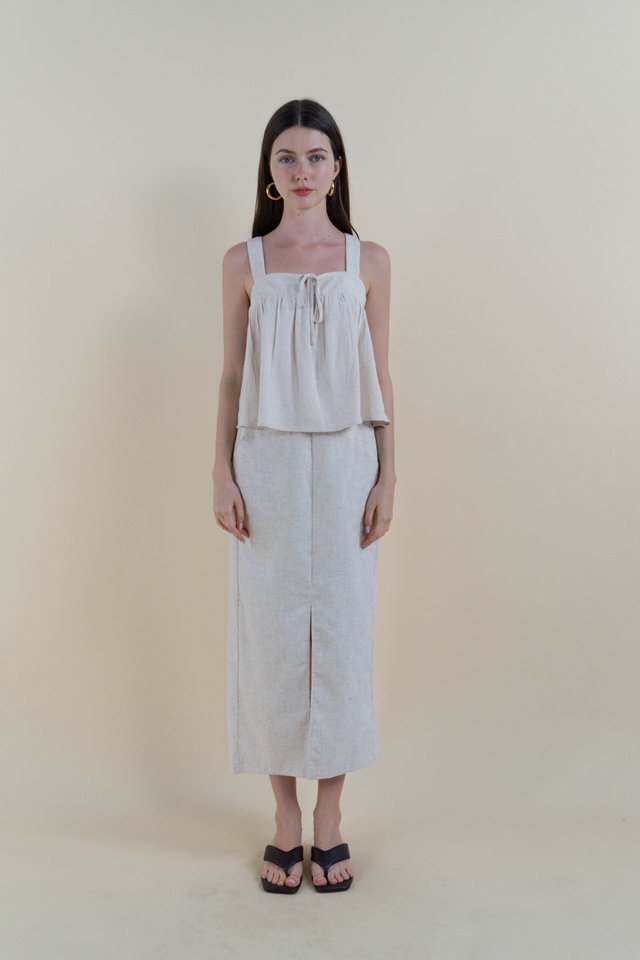 MARCIA SLIT FRONT LINEN SKIRT SAND