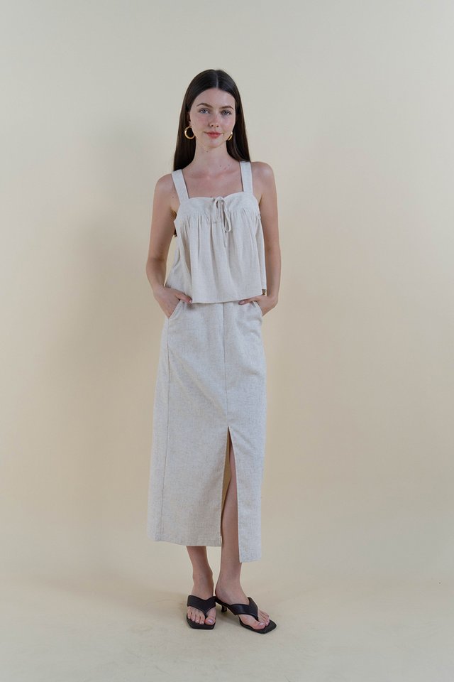 MARCIA SLIT FRONT LINEN SKIRT SAND