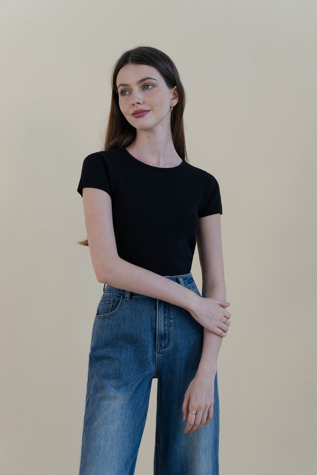 MERYL CAPSLEEVE KNIT TOP BLACK