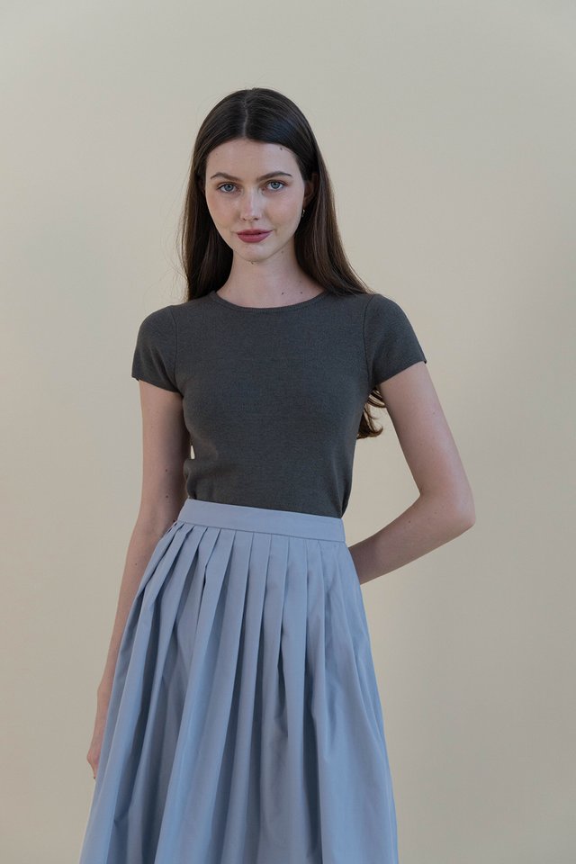 MERYL CAPSLEEVE KNIT TOP SLATE