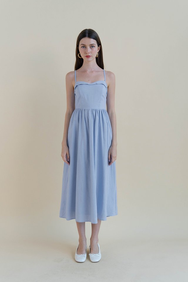 PIPPA LINEN FLARE DRESS BLUEBELL