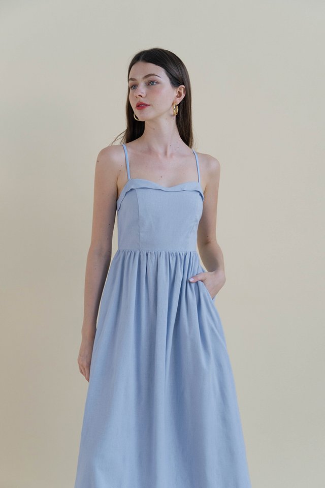 PIPPA LINEN FLARE DRESS BLUEBELL