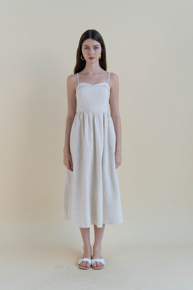 PIPPA LINEN FLARE DRESS SAND