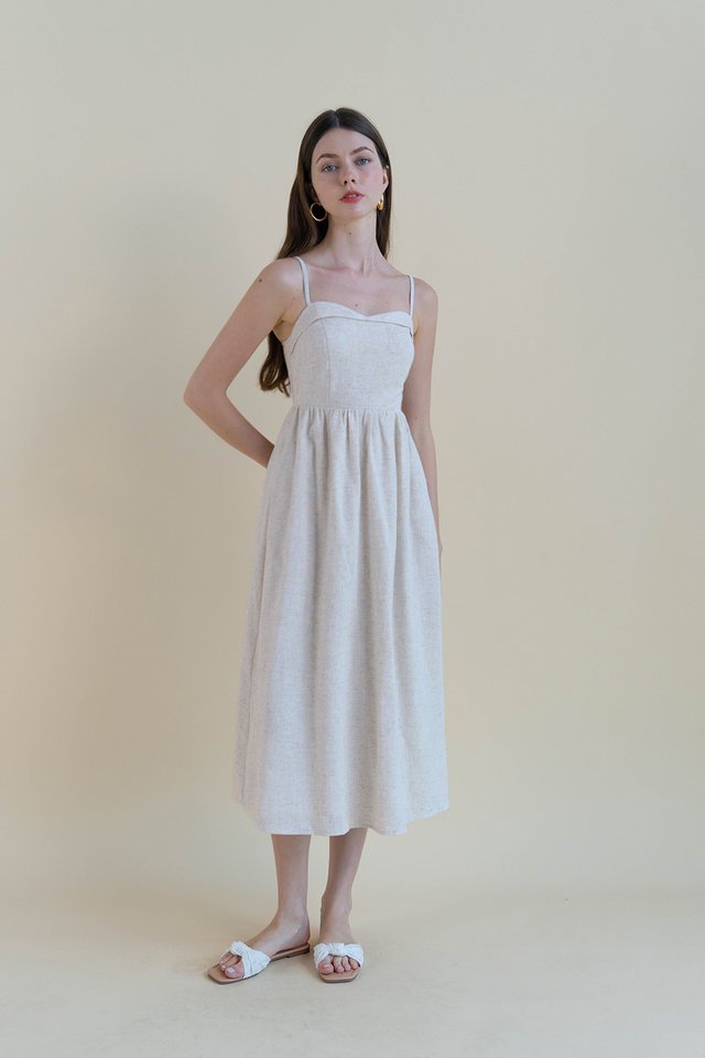 PIPPA LINEN FLARE DRESS SAND