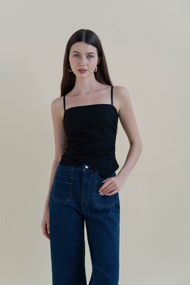 RUMI LINEN ASYMMETRICAL TOP BLACK