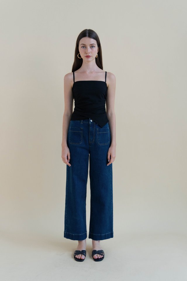 RUMI LINEN ASYMMETRICAL TOP BLACK