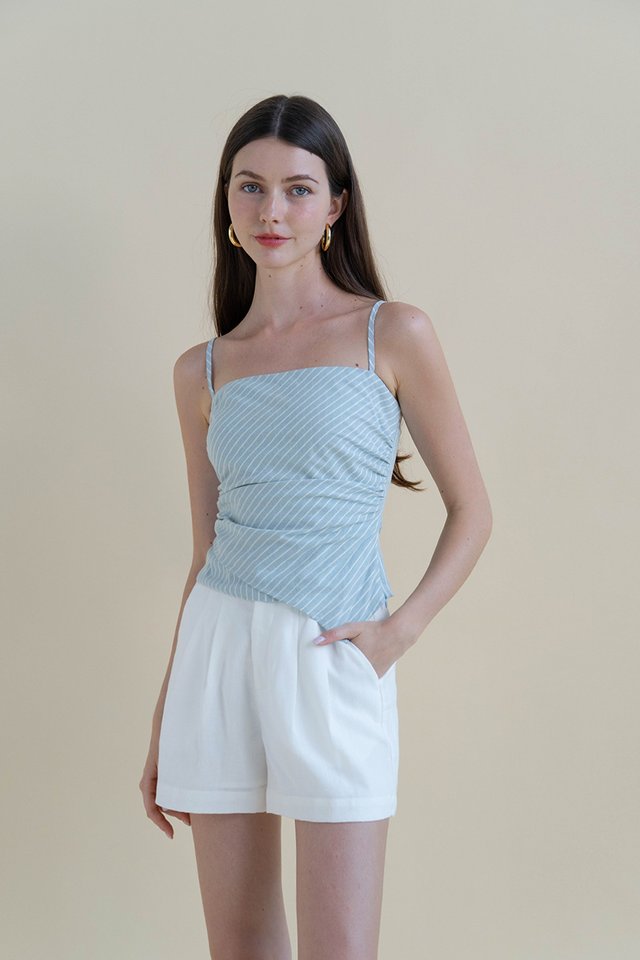 RUMI LINEN ASYMMETRICAL TOP BLUE STRIPED