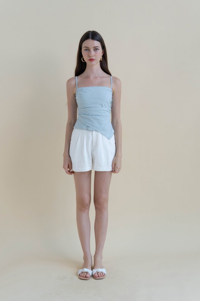 RUMI LINEN ASYMMETRICAL TOP BLUE STRIPED