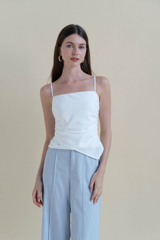 RUMI LINEN ASYMMETRICAL TOP WHITE
