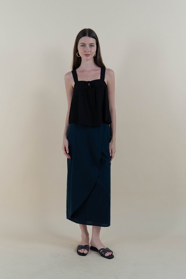 RUTH SQUARE NECK RIBBON TOP BLACK