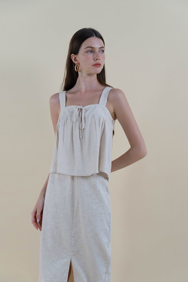 RUTH SQUARE NECK RIBBON TOP SAND