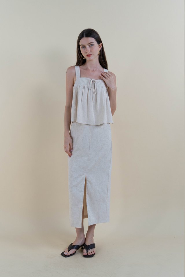 RUTH SQUARE NECK RIBBON TOP SAND