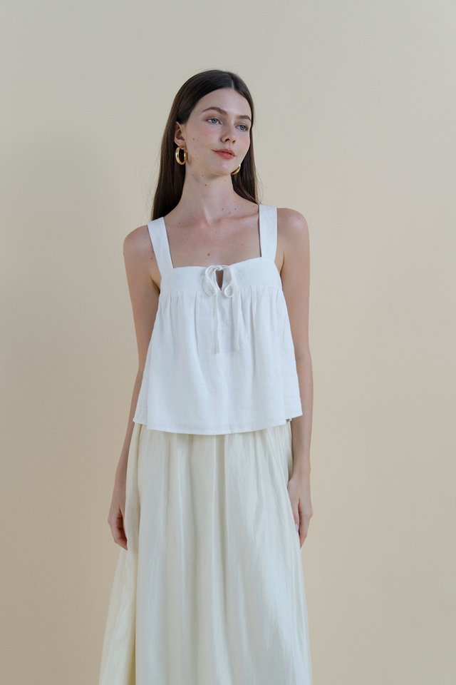 RUTH SQUARE NECK RIBBON TOP WHITE