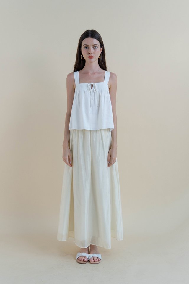 RUTH SQUARE NECK RIBBON TOP WHITE