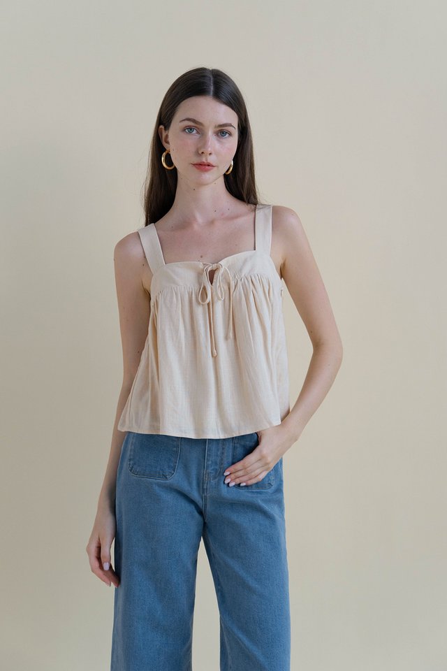 RUTH SQUARE NECK RIBBON TOP YELLOW