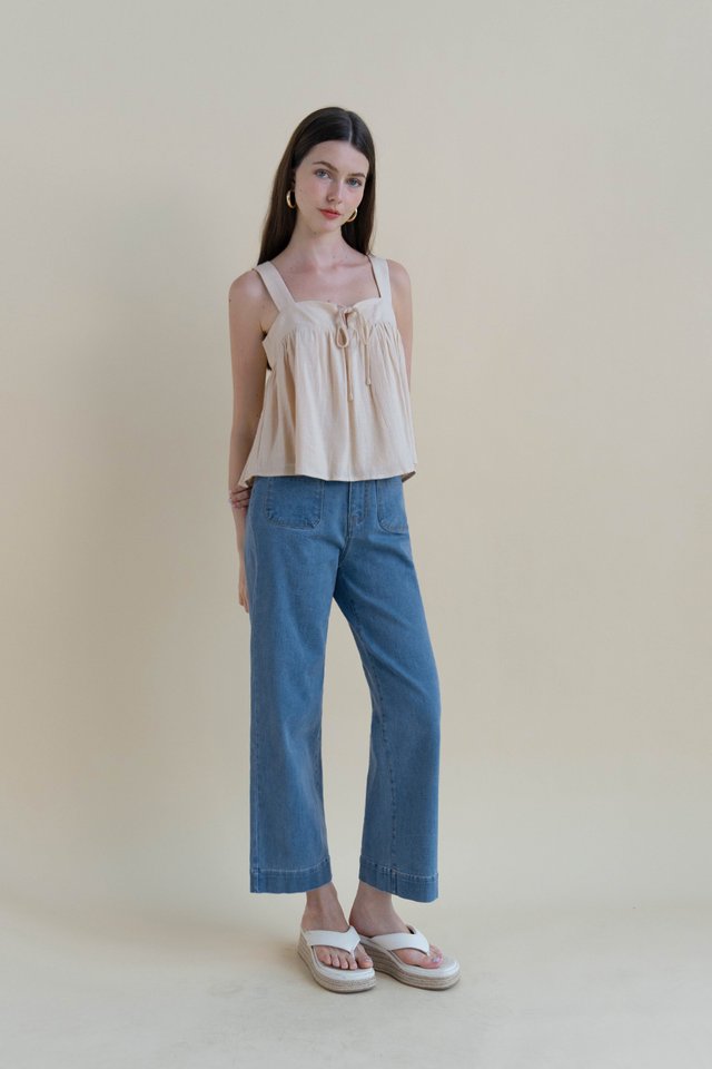 RUTH SQUARE NECK RIBBON TOP YELLOW