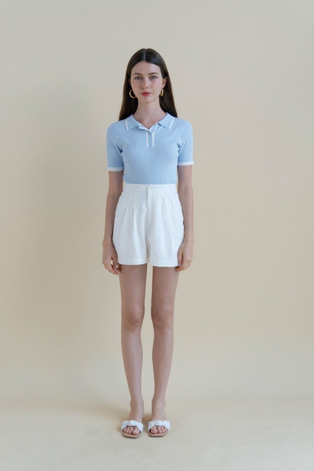 STEFFI POLO KNIT TOP BLUEBELL