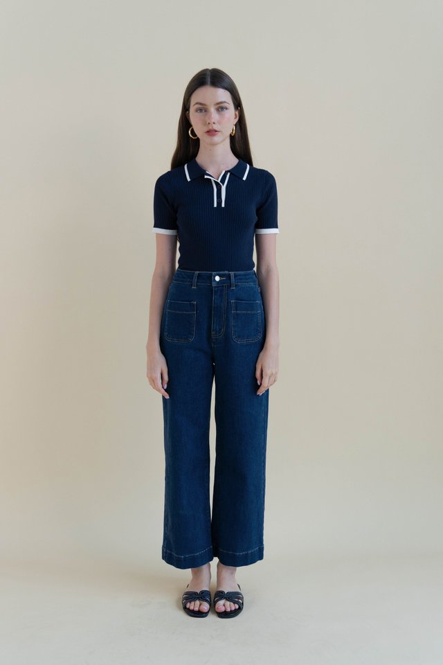 STEFFI POLO KNIT TOP NAVY