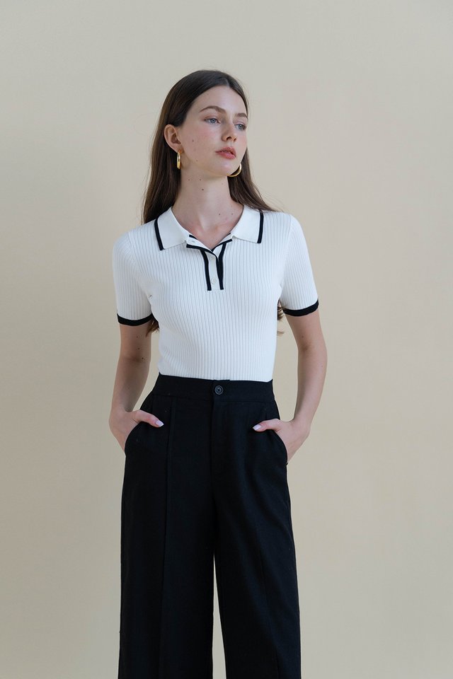 STEFFI POLO KNIT TOP WHITE