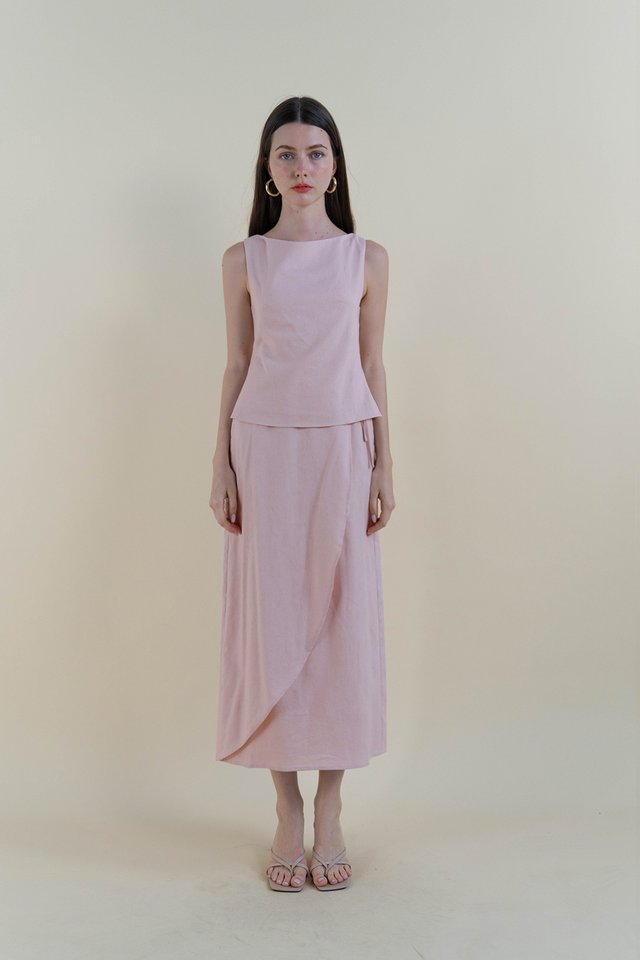 SUZY LINEN WRAP SKIRT PINK