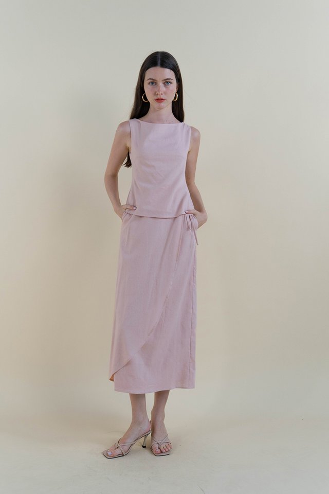 SUZY LINEN WRAP SKIRT PINK