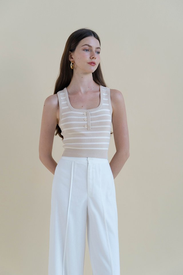TYRA STRIPED HENLEY KNIT TOP COCONUT