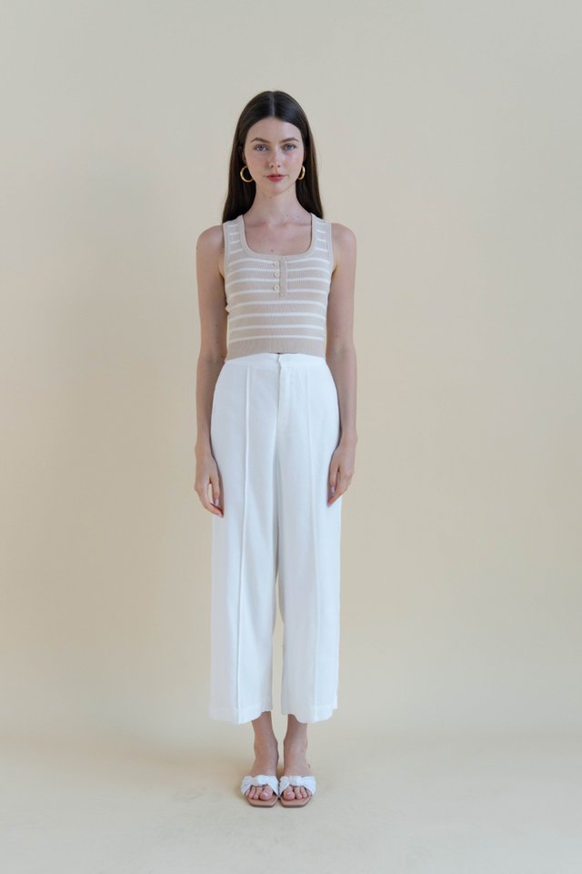 TYRA STRIPED HENLEY KNIT TOP COCONUT