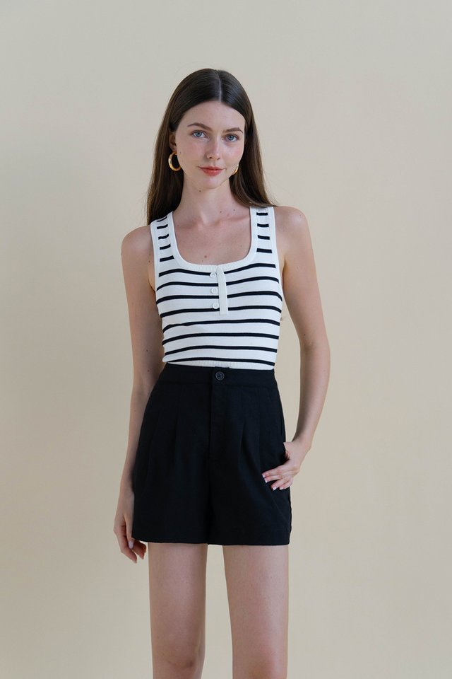 TYRA STRIPED HENLEY KNIT TOP WHITE
