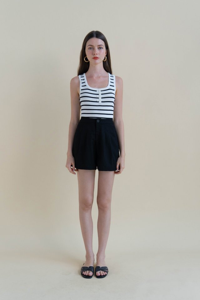 TYRA STRIPED HENLEY KNIT TOP WHITE