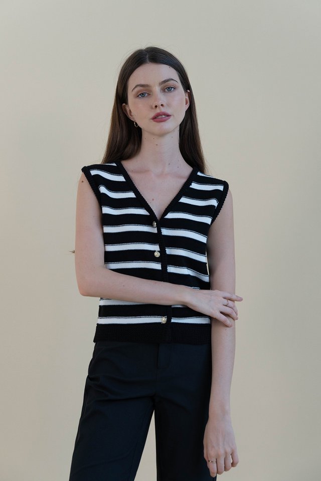 VIOLA KNIT VEST TOP STRIPED BLACK
