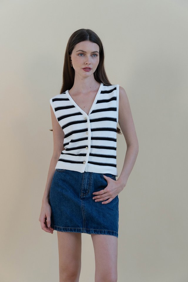 VIOLA KNIT VEST TOP STRIPED WHITE