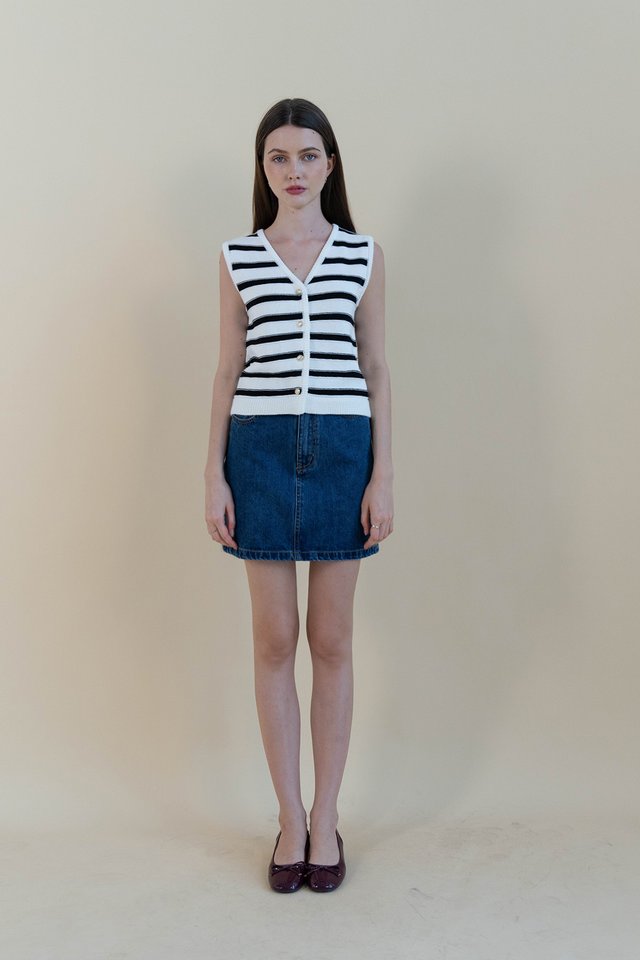 VIOLA KNIT VEST TOP STRIPED WHITE
