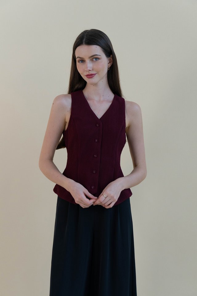 BROOKE TEXTURED VEST TOP BURGUNDY