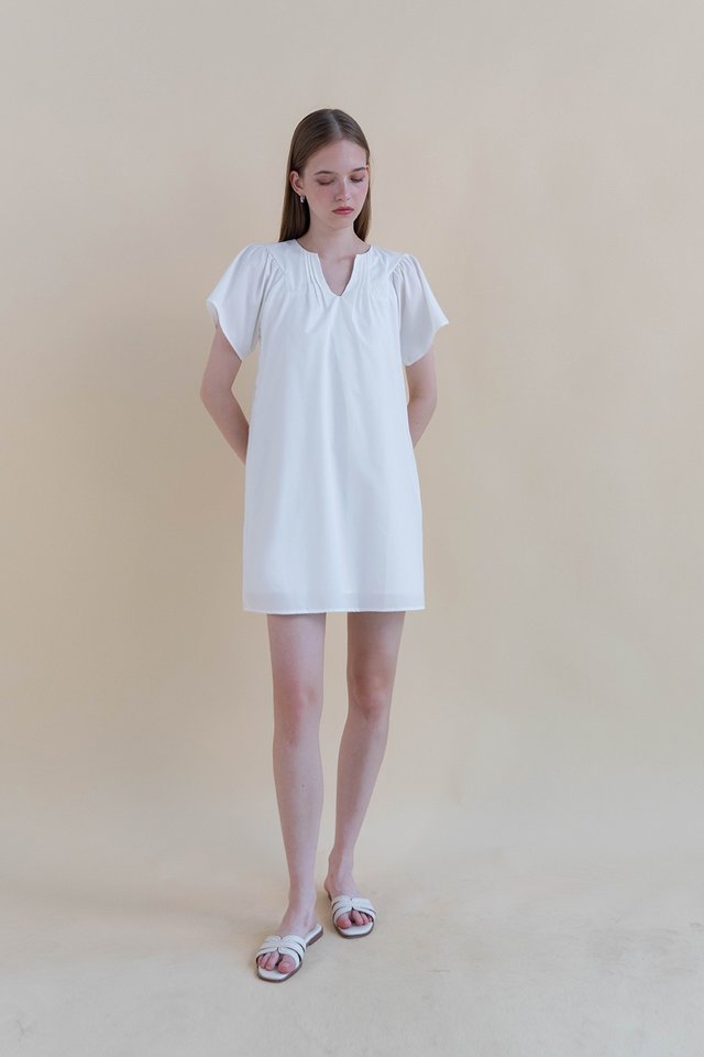 DELLA FLUTTER SLEEVE DRESS WHITE