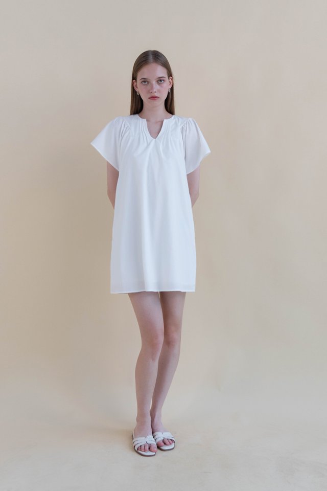 DELLA FLUTTER SLEEVE DRESS WHITE