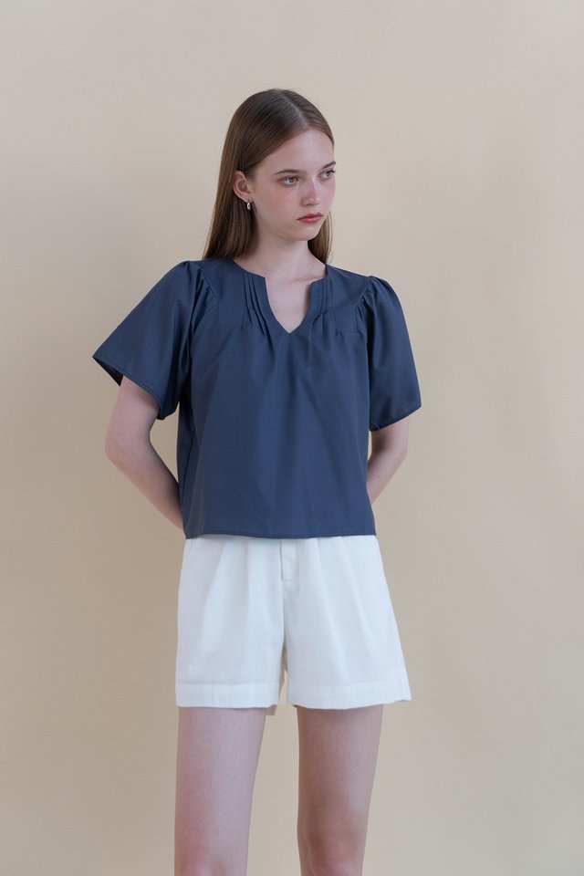 DIA FLUTTER SLEEVE TOP OXFORD BLUE