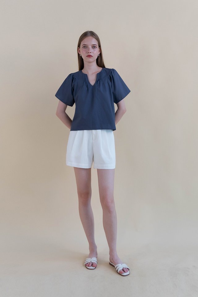 DIA FLUTTER SLEEVE TOP OXFORD BLUE