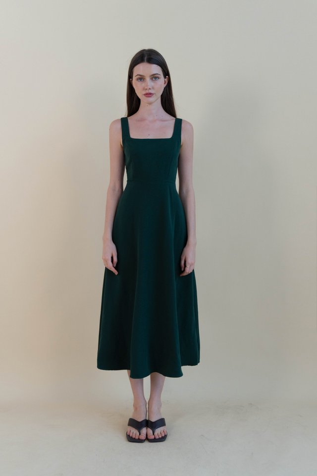 HAZELLE SQUARE NECK WORK DRESS FOREST