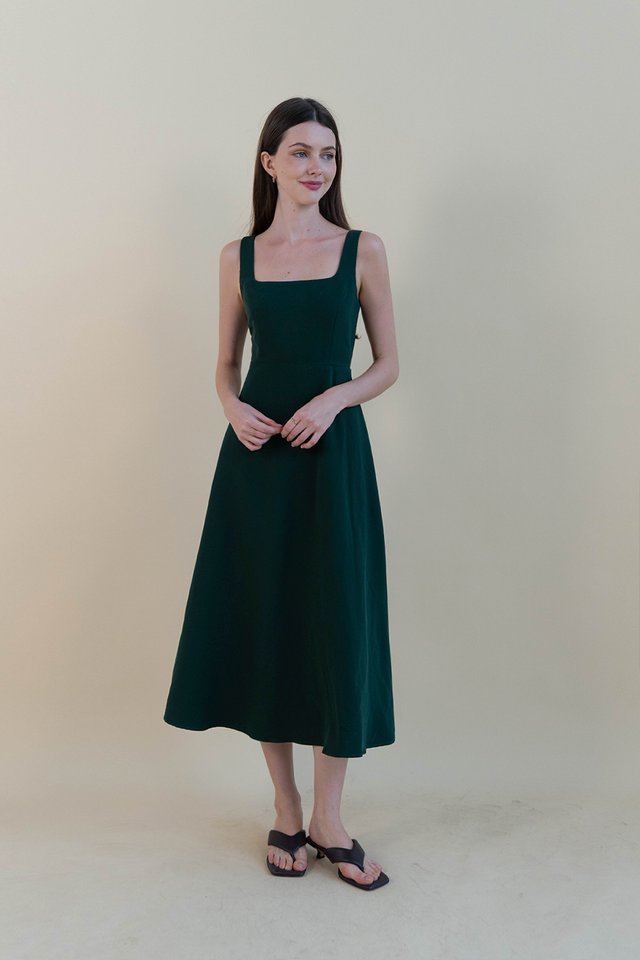 HAZELLE SQUARE NECK WORK DRESS FOREST