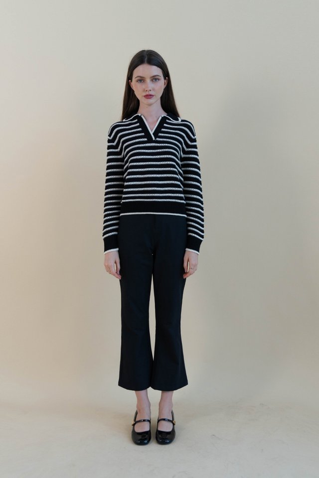 JESSI STRIPED KNIT PULLOVER BLACK