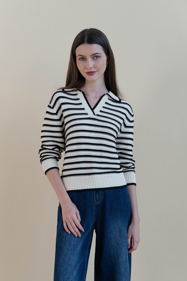 JESSI STRIPED KNIT PULLOVER CREAM