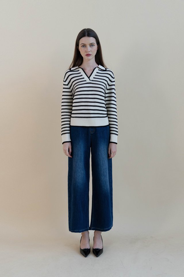 JESSI STRIPED KNIT PULLOVER CREAM