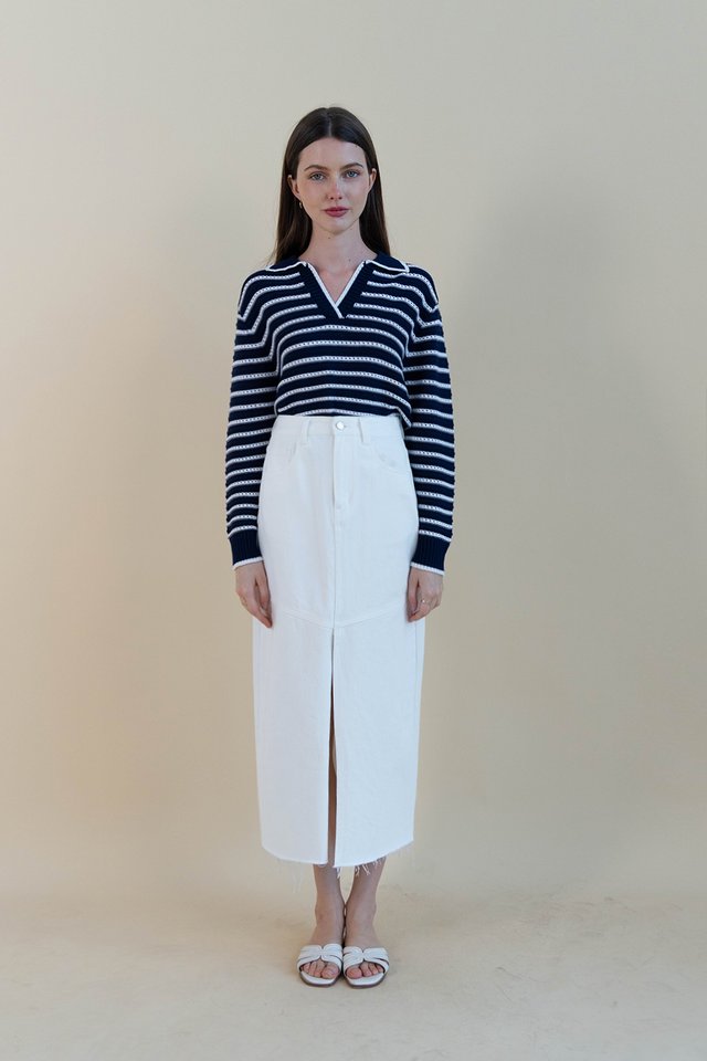 JESSI STRIPED KNIT PULLOVER NAVY