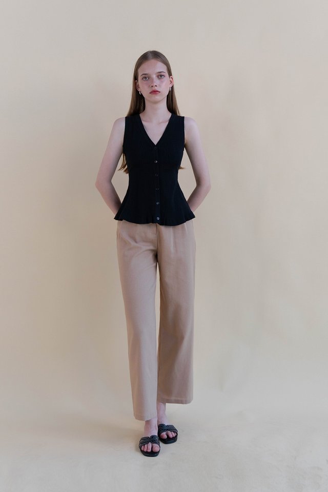 LESLIE LINEN FLARE PANTS (PETITE) OAT