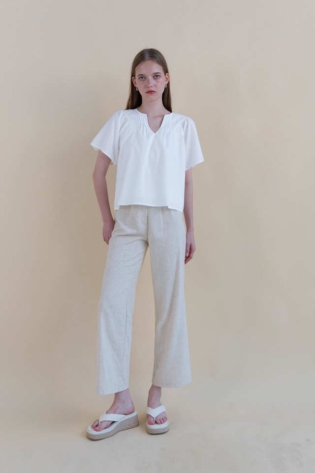 LESLIE LINEN FLARE PANTS (REGULAR) SAND