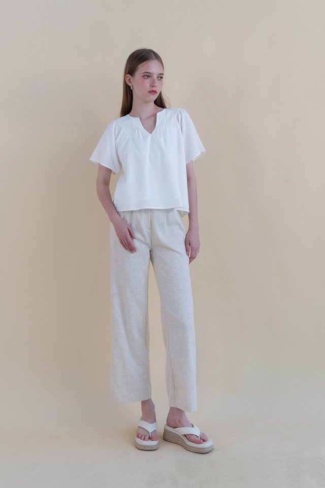 LESLIE LINEN FLARE PANTS (REGULAR) SAND