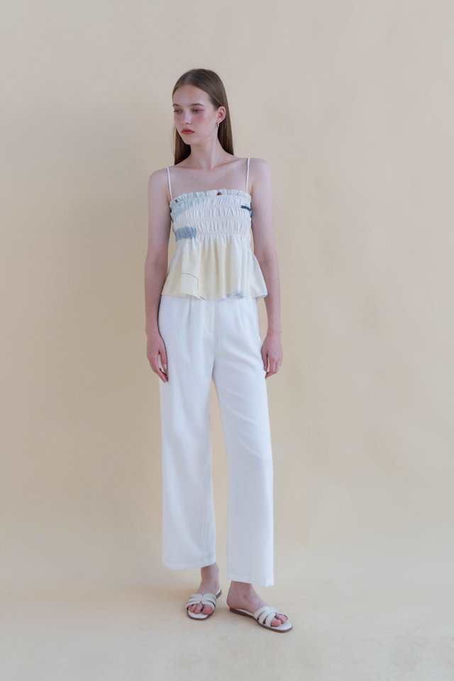 LESLIE LINEN FLARE PANTS (PETITE) WHITE