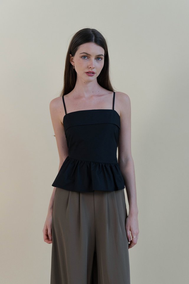 NICOLE FLARE PEPLUM TOP BLACK