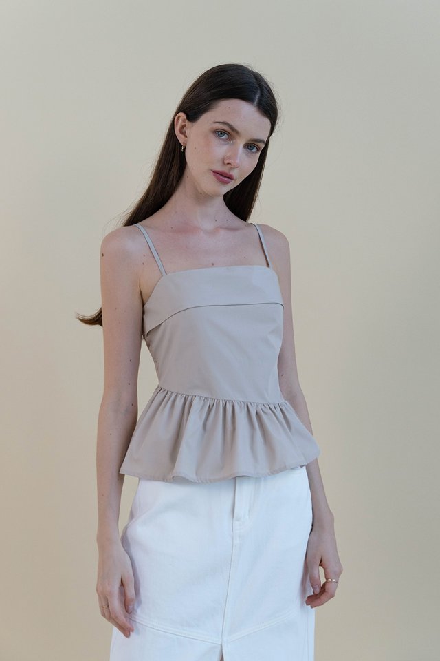 NICOLE FLARE PEPLUM TOP CLAY