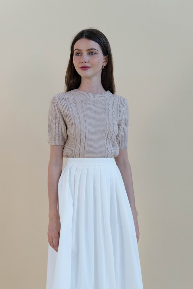 RAQUEL WEAVE KNIT TOP GREIGE